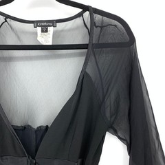 Vintage 1990s Bebe Kimono Wrap Dress Womens Sz L Sheer Sleeves Black Witchcore