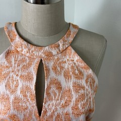 TRINA TURK Jacquard Orange Floral Halter Keyhole Dress Lined Size 12 NWT $298