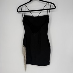 WHITE FOX COME BACK MINI DRESS MEDIUM NWT RHINESTONE FRINGE SIDE SLIT FLIRTY