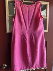 Jessica J Howard Size 12 Pink Linen Blend Embroidered Pom Hem Spring Dress