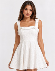 Women&rsquo;s One Size White Floral Lace Strappy Square Neck Fit & Flare Mini Dress