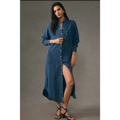 NWT Anthropologie Pilcro Denim Long-Sleeve Buttondown Dress $148 XXS/S Blue Midi