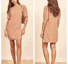 Reformation Lea Mini Dress Ina Floral Puff Sleeve Round Neck Twee Medium City
