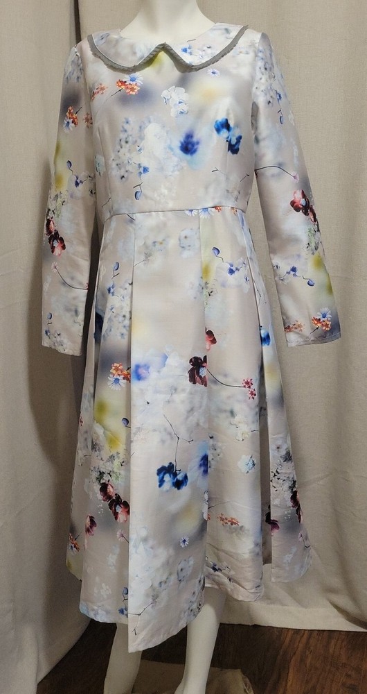 Kimono Inspired Print, Modest, A Line Pleated Dress XXL (Lg), HZY, Fully Lined.
