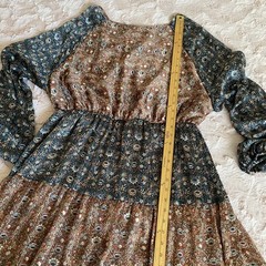 Ces Femme Womens 3XL Floral Tiered Midi Dress Gold Brown Navy