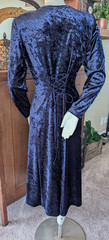 VTG Brett Alixander Dress Navy Crushed Velvet Lace Back Brass Buttons 90s Sz 12