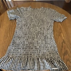 American Eagle Black/White Gingham Smocked Puff Short Sleeve Short Dress S