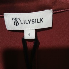 Lilysilk Dress Womens 4 Burgundy Mulberry Silk Long Sleeve Collared Midi NWT
