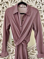 4 6 Diane von Furstenberg DVF Michele Pink Grey Chain Link Wrap Dress Jumpsuit