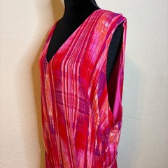 N Natori Illusions Abstract V-Neck Maxi Dress Pink Purple Red 2X GN3351 NEW