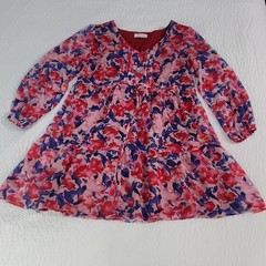 Whitney Morgan Dress 2X Red Blue Floral Tiered Chiffon Shift Made in USA EUC