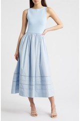 Moon River Light Blue Sleeveless Fit Flare Midi Dress Cotton Poplin Women Small
