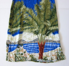 Vintage In Gear 100% Rayon Blue Green Palm Tree Floral Tank Slip Sun Dress Small