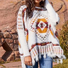 ALTAR’D STATE Lovely Lash Tribal Sweater Poncho Oversized Soft S/M Fringe Aztec