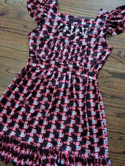 Vintage Betsey Johnson Dress Flutter Sleeve Sailor Anchor Tattoo AOP Pin Up Sz M
