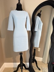 Giorgio&rsquo;s Palm Beach Light Blue Virgin Wool 3/4 Sleeve Dress Round Neck 38(xs)