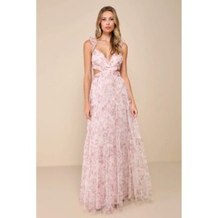 Lulus Ethereal Love Blush Floral Pleated Tiered Tie-Back Maxi Dress Formal XL