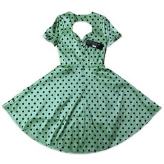 Voodoo Vixen Rockabilly Swing Retro Pin Up Polka Dot Green Flair Dress DRA2498