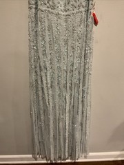 Mac Duggal 9166 Sz 14 Seamist Blue Embellished A-line Pearls Gown $598