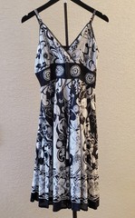 INDIA BOUTIQUE WOMENS MIDI SUNDRESS-SIZE M-SLEEVELESS-BLACK & WHITE