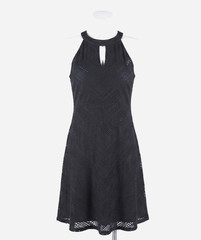 Roz & Ali Dress Womens Sz XL Black Halter Cut Out Eyelet Sleeveless Fit & Flare