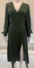 Alexia Admor Silena Surplice Midi Emerald Green Blouson Sleeves Dress Size 4