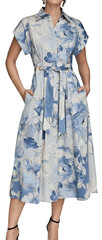 NWT Donna Karan NY Collared Short-Slv Dress, Grommet Belt, 10, Tempest, $189