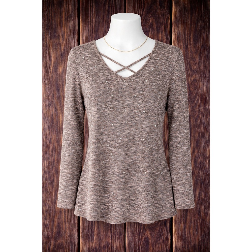 Juicy Couture Shirt Womens L Pink Criss Cross Long Sleeve Stretch Casual Top