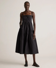 Quince Organic Cotton Poplin Maxi Dress Medium Black Spaghetti Strap Minimalist