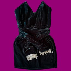 Camilo Coelho Jaylene Velvet Dark Jade Green Boned Bodice Strapless Mini Dress S