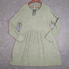 Ofeefan Womens XXL Sage Green Ribbed Knit Tunic Dress Long Sleeve NEW