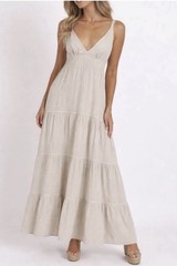SEASPICE Resortwear Samantha Maxi Dress Baby Beige 100% Peruvian Cotton XL Boho