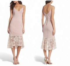 Maria Bianca Nero Milly Blush Pink Midi Slip Dress Size 8 Sexy Romantic Lace