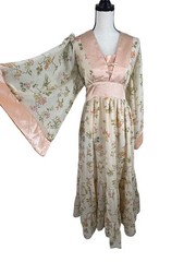 70s Rare Gunne Sax By Jessica Maxi Floral Butterfly Print Angel Kimono Sleeve