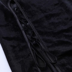 Damen Chinesisch Cheongsam Qipao Langes Kleid Mandarinkragen Samt Gothic Schwarz