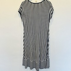 Lewggi Dress Womens One Size Black White Striped Short Sleeve Midi Casual