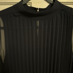 Banana Republic Women&rsquo;s Navy Chiffon Pleated Sheer High Neck Midi Dress M