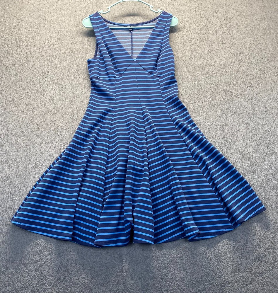 Peter Som for DesigNation Blue Striped Empire Waist Fit & Flare Dress,Size 8