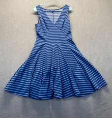 Peter Som for DesigNation Blue Striped Empire Waist Fit & Flare Dress,Size 8