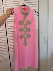 💖Lilly Pulitzer JANE HIGH COLLAR SHIFT DRESS Pelican Pink Gold 4