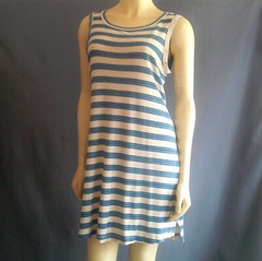 Current/Elliott Blue Wayfarer Stripe Cotton Hemp Distressed Muscle Tee Dress 1