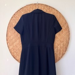 VINTAGE CASUAL CORNER PETITE BLACK NAUTICAL DOUBLE-BREASTED MINI DRESS CRUISE