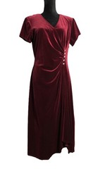 Coldwater Creek Sz 12 Burgundy Velvet Faux Wrap Dress Short Sleeve Side Buttons