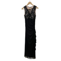 Betsy & Adam Black Lace Ruched Sleeveless Lace-Up Gown Dress 6