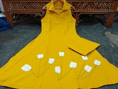 Women Pure Cotton Co Ord Set Yellow Handwork Kurta Pant Summer Outfit