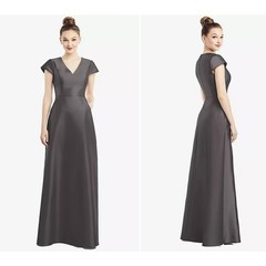 ALFRED SUNG D779 V-NECK SATIN CAP SLEEVE POCKETS CAVIER GRAY GOWN SIZE 10 NEW