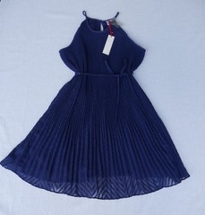 NWT ELLE Women XL Navy Blue Pleated Halter Dress Tie Waist WeddingGuest Cocktail