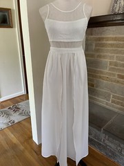 NWT cream eggshell winter white silk blend sheer panels long maxi dress sz S
