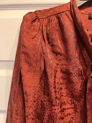 Express Brown Snakeskin Pattern Silky Ruffle Tie Neck Front Button Up Dress SP
