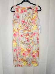 Anne Kline Stretch Women&rsquo;s Size 10 Rouched Floral Sleeveless Knee Length Dress